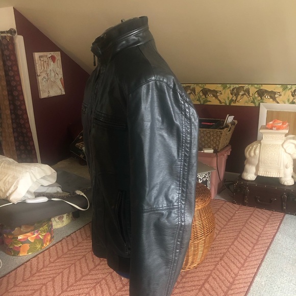 Moto biker jacket vegan black leather lady large men’s med vintage Calvin Klein - Picture 3 of 11